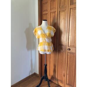 Old Navy Yellow Buffalo Check Wrap Blouse, Size XS